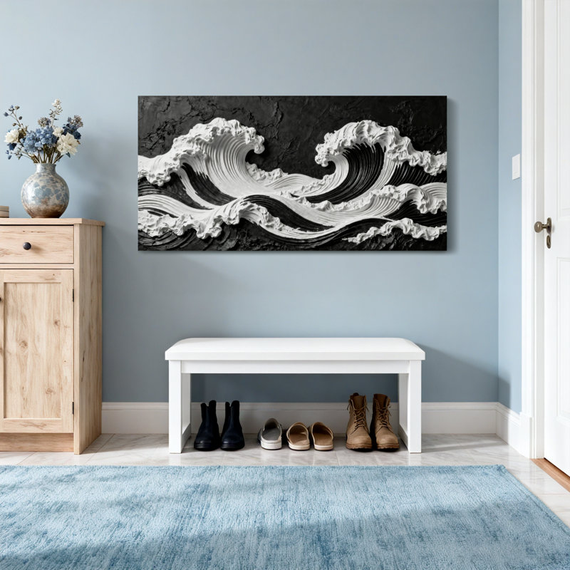 Vague de mode, art en noir et blanc, H 16 po x l 32 po