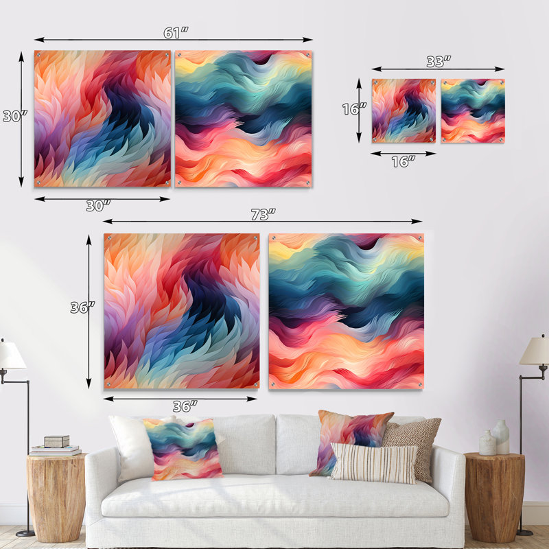 Crus - Ensemble de 2 reproductions d'art abstrait en acrylique sur verre, H 16 po x l 33 po