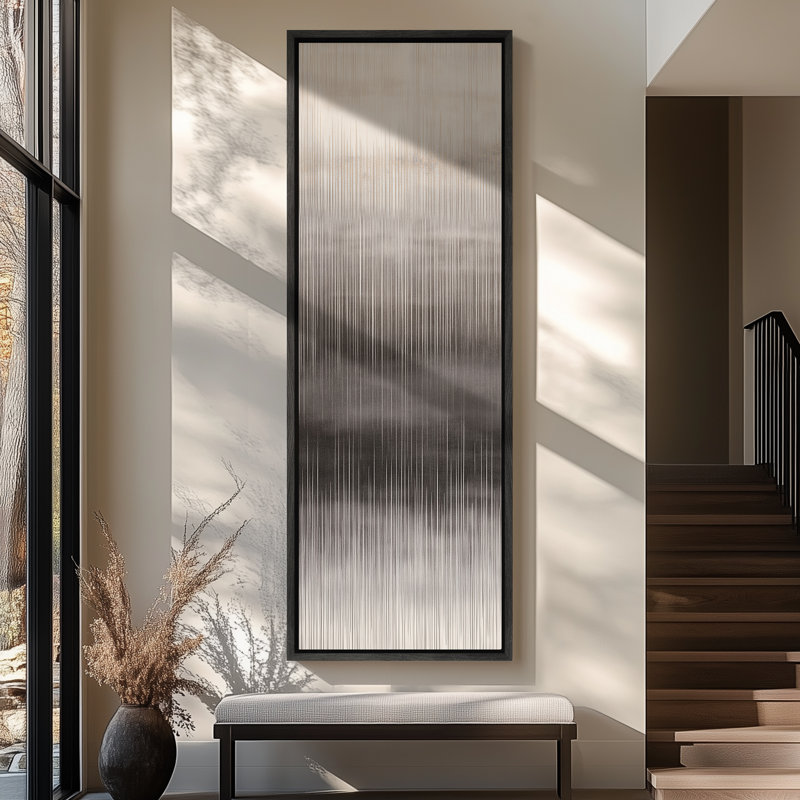 Neutre dégradé abstrait avec mouvement vertical doux - grand art mural encadré sur toile de la chambre principale, Noir