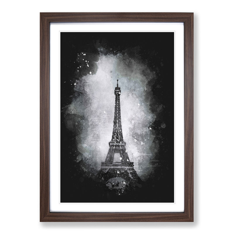 A Moody Eiffel Tower in Paris France - Picture Frame Graphic Art Print, 33cm H x 24cm W x 2cm D, Walnut Framed