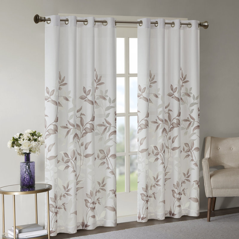 Mauve Botanical Burnout Sheer Grommet Curtain Panel