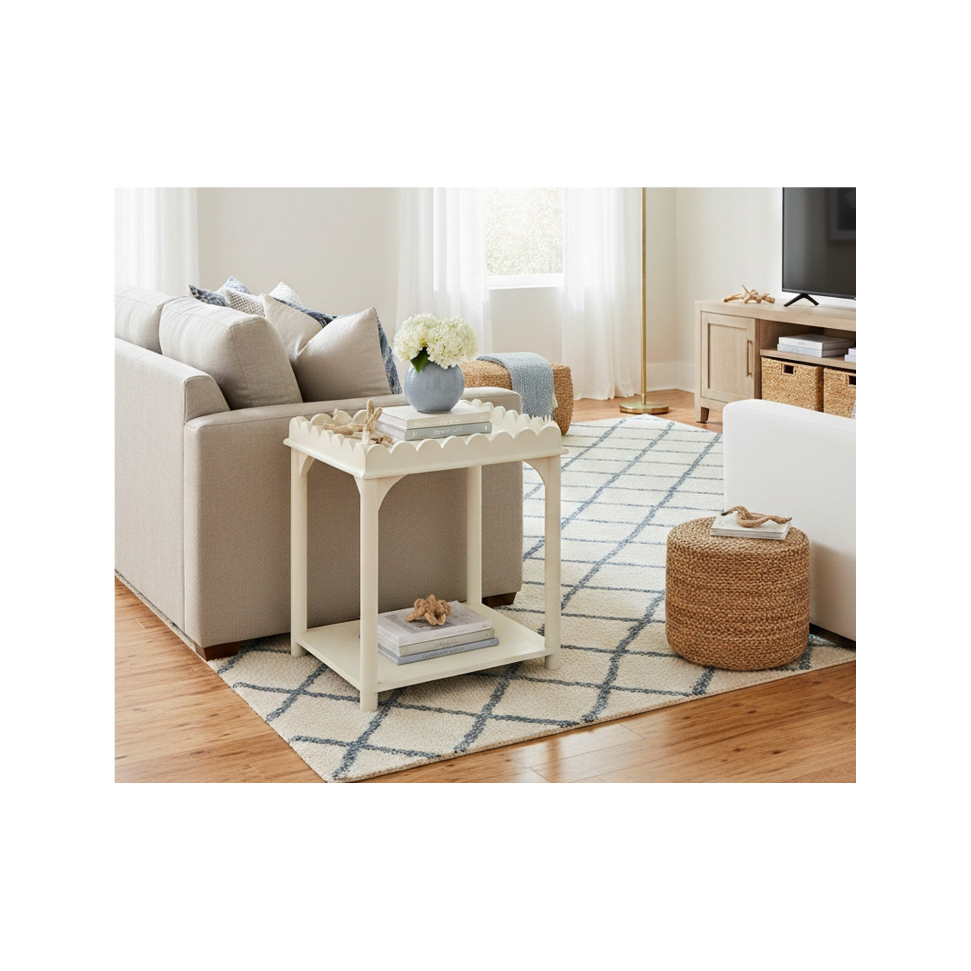 Madeline Scalloped Rectangle Side Table, White
