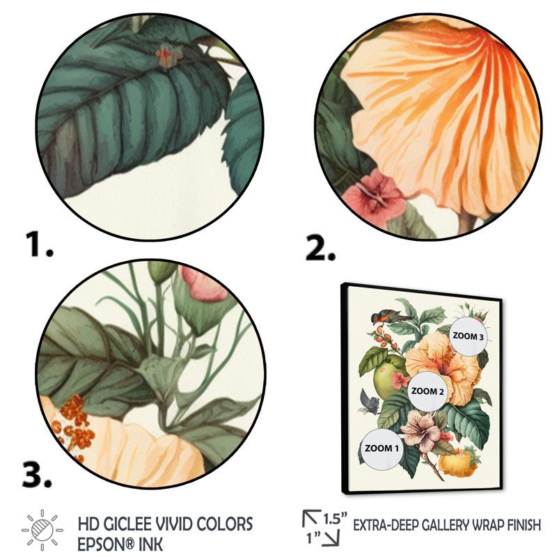 «Blossiming Yellow Retro Hibiscus IV - Floral Hibiscus, art mural sur toile, H 20 po x l 12 po x P 1 po, Cadre flottant noir