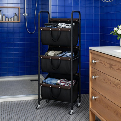 3 Tier Laundry Basket with Wheels, Laundry Room Organization and Storage, 3 Section Rolling Laundry Cart,(Black/120L)