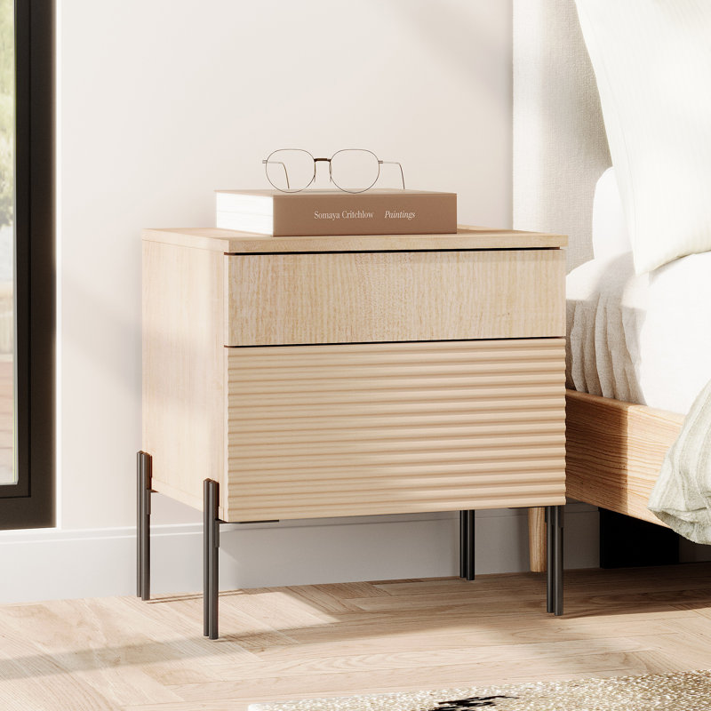 Ensemble de commode et de table de chevet 6 tiroirs Laverda, Beige, Deux pièces : Commode et table de chevet