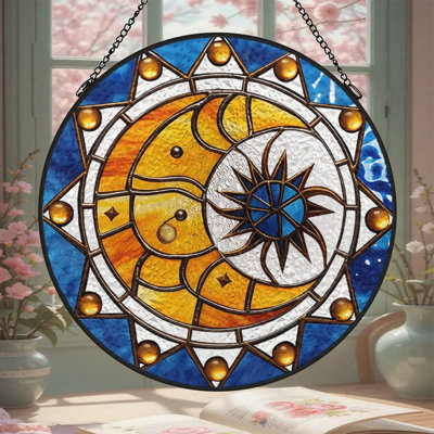 Stained Glass Sun Stained Glass Panels Suncatcher for Window Decor