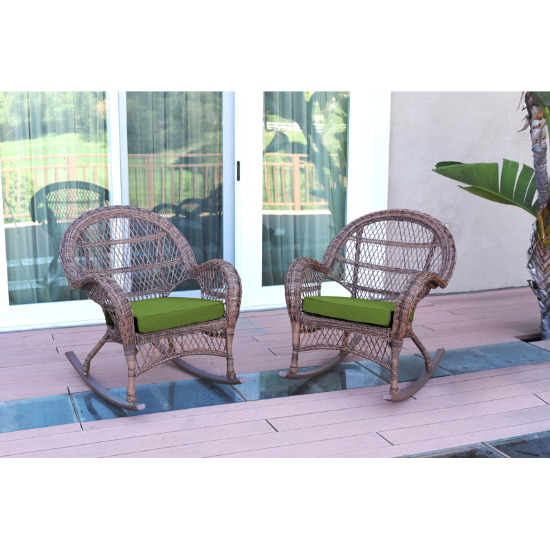 Chaise berçante en osier avec coussins Berchmans, Miel, Vert chasseur