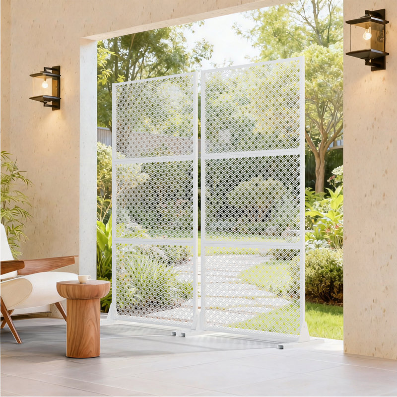 Ensemble de 2 écrans d'intimité en métal H 6 pi x l 3 pi, H 72 po x l 35 po x P 16 po, Blanc