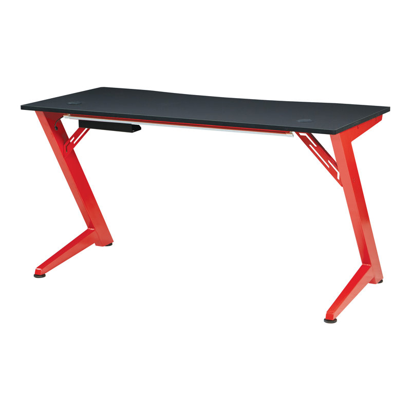 Amoll Metal Base Computer Desk, Black/Matt Red