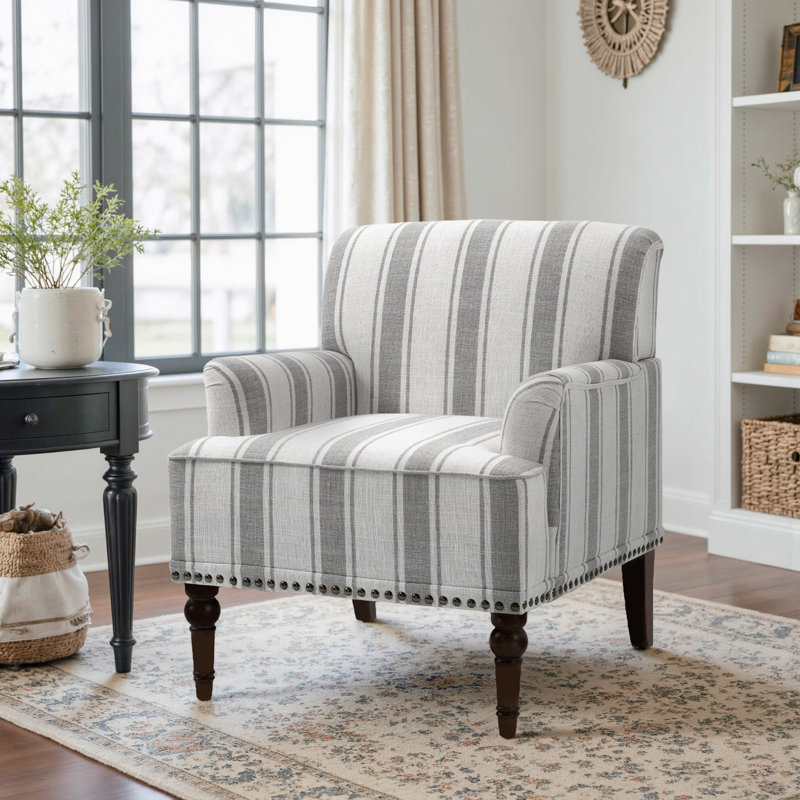 Fauteuil Iliana, Gray Stripe Linen Blend