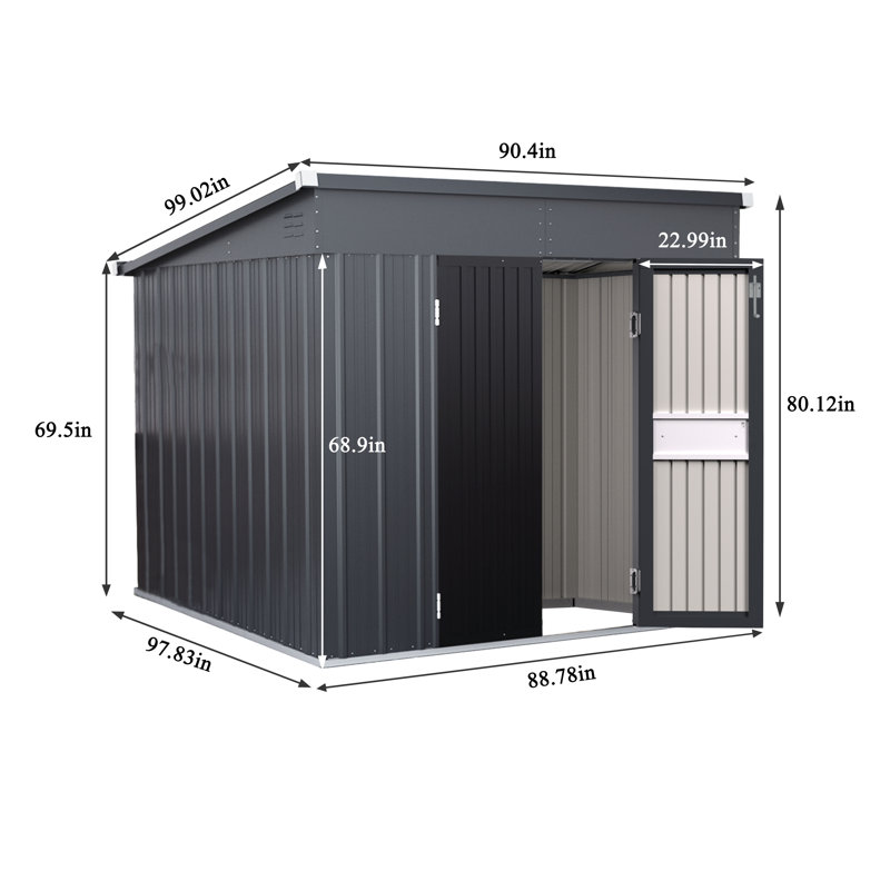 Remise de rangement en métal, H 6,68 pi x l 7 pi x P 8 pi