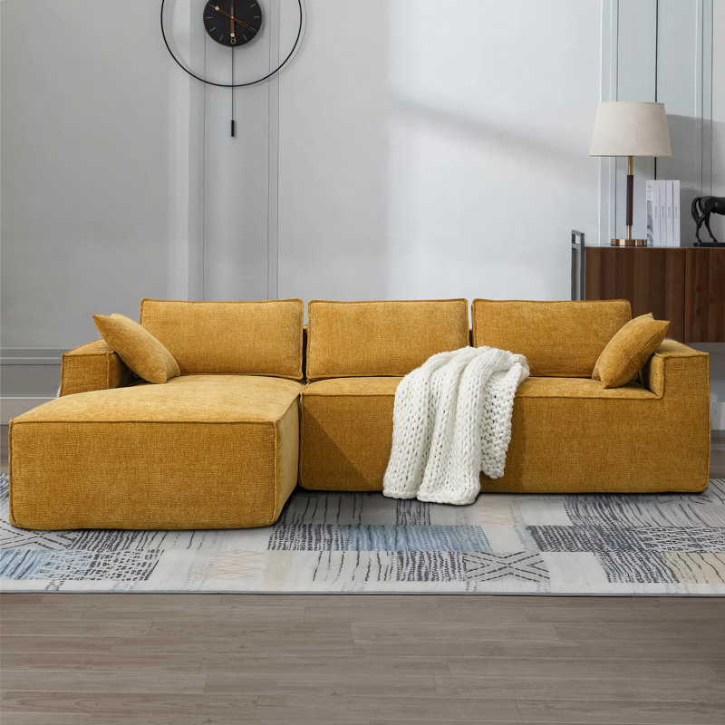 Canapé modulaire en L Chenille, Jaune