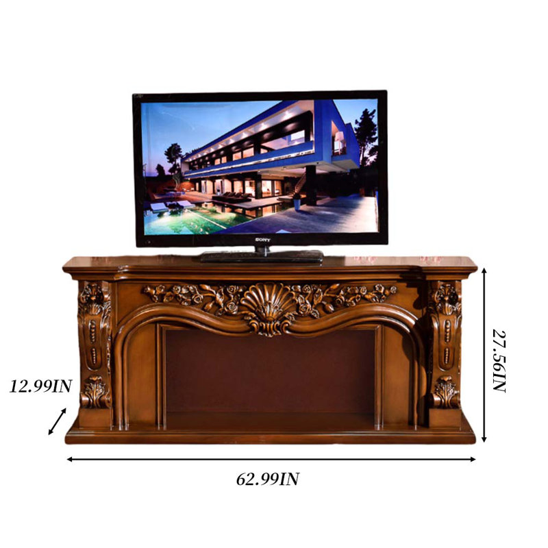 European Carved Decorative Mantel Shelf, 27.56" H x 62.99" W x 12.99" D, Brown