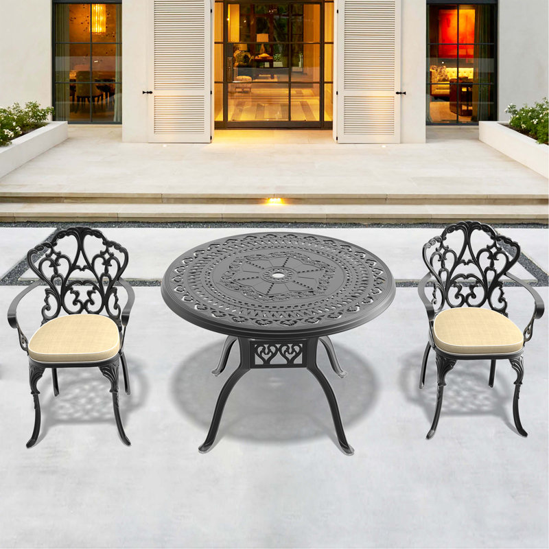 Ensemble 3 pièces de meubles de patio en aluminium coulé avec coussins