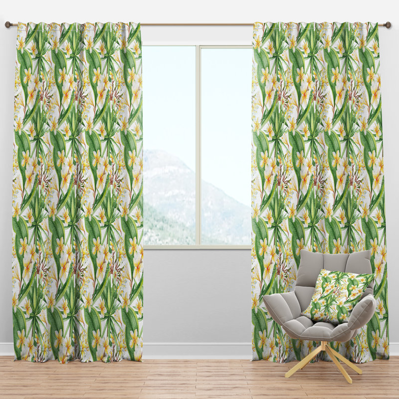 Panneau de rideau simple semi-diaphane avec passe-tringle Tropical in Botanic, l 52 po x L 120 po
