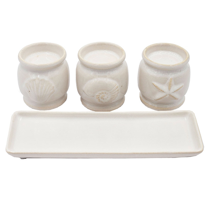 Porte-bougie et plateau à trois tasses, design blanc élégant pour une décoration intérieure polyvalente et un éclairage ambiant