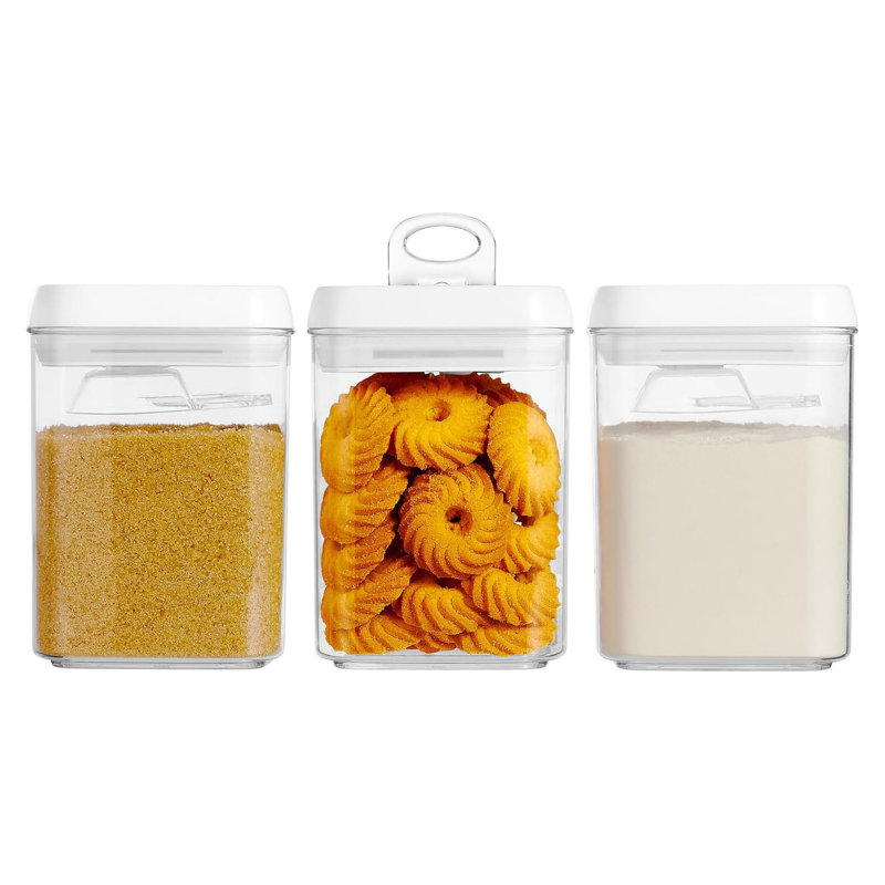 1.8 Quart Stackable Acrylic Flip‑Tite Storage Container, Airtight Canister with 2 Spoons for Pantry Dry‑Goods