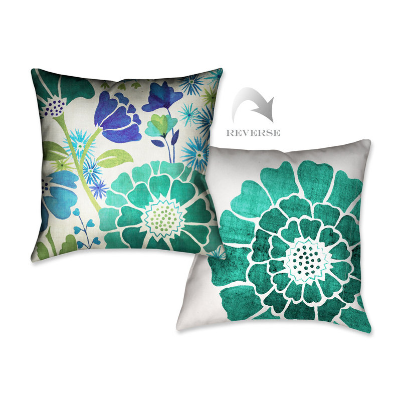 Blue Garden Floral Reversible Throw Pillow