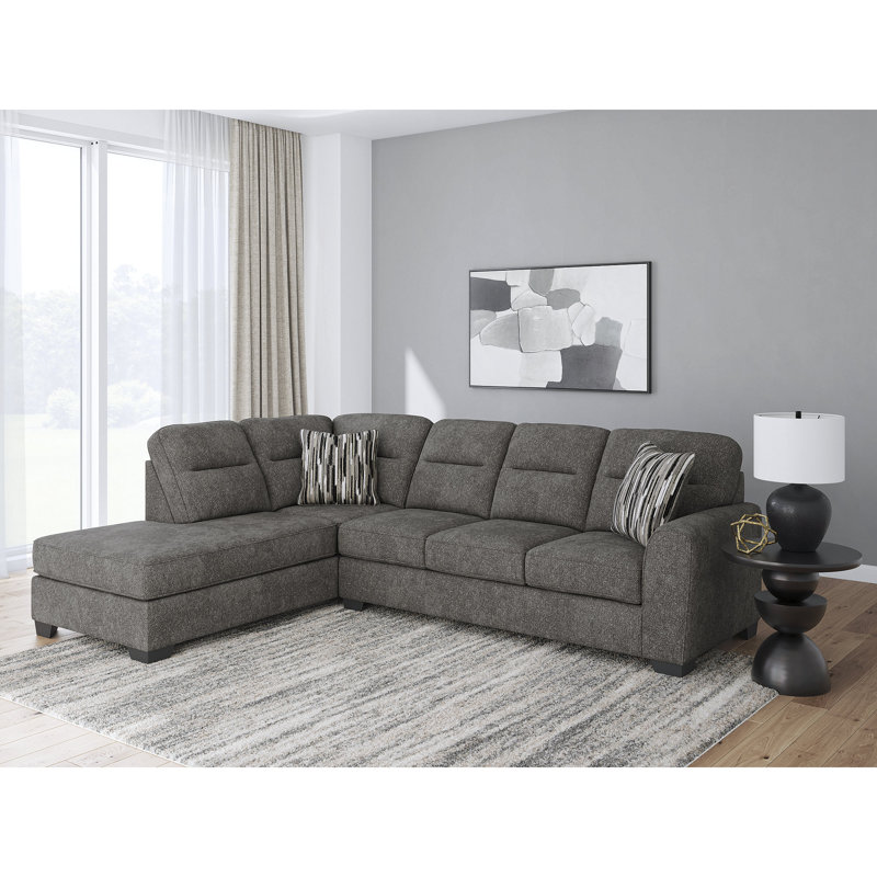 Canapé modulaire 2 pièces avec méridienne Massie, Orienté à gauche (vu de face), Polyester gris