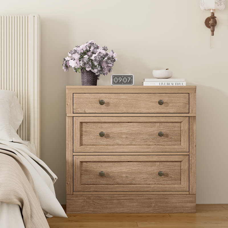 Retro Elegant Oversized 3-drawer Nightstand, Brown