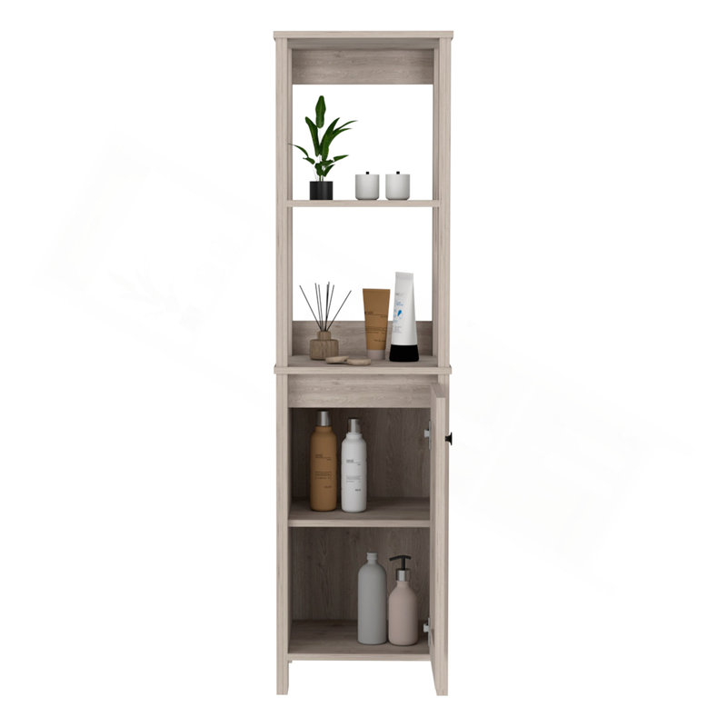 Armoire à linge Clair, deux tablettes intérieures, deux tablettes ouvertes, une porte, Gris