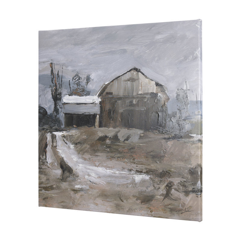 Fin de l'automne en campagne II, toile texturée embellie à la main, H 44 po x l 44 po x P 1,5 po
