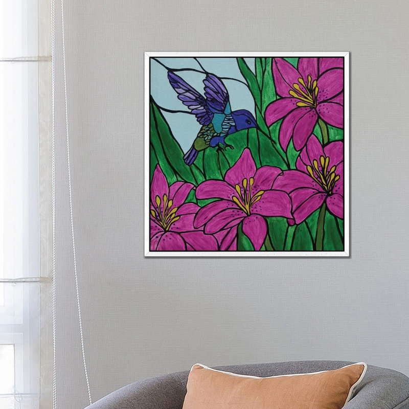 Groovy Little Hummingbird 1 Piece Floater Frame Wall Art on Canvas, 66.04 cm H x 66.04 cm W, White