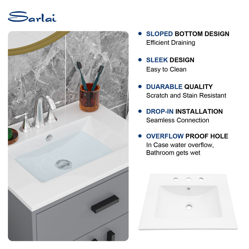 Ultra Modern White Ceramic Vanity Sink Top with 8" Faucet Drillings