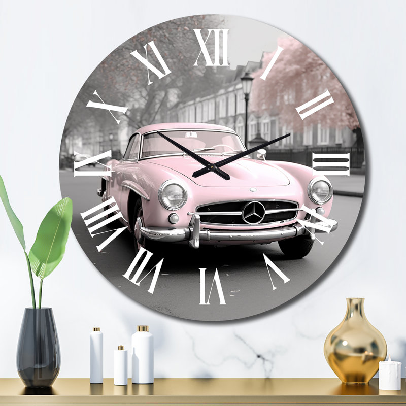 Rose classique rose photographie rétro - horloge murale voitures classiques, Grand