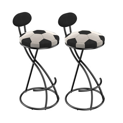Football Print Bar Stools Set Of 2 Upholstered Counter Height Barstool For Kitchen Island S-Shaped Velvet Metal Dining Chairs