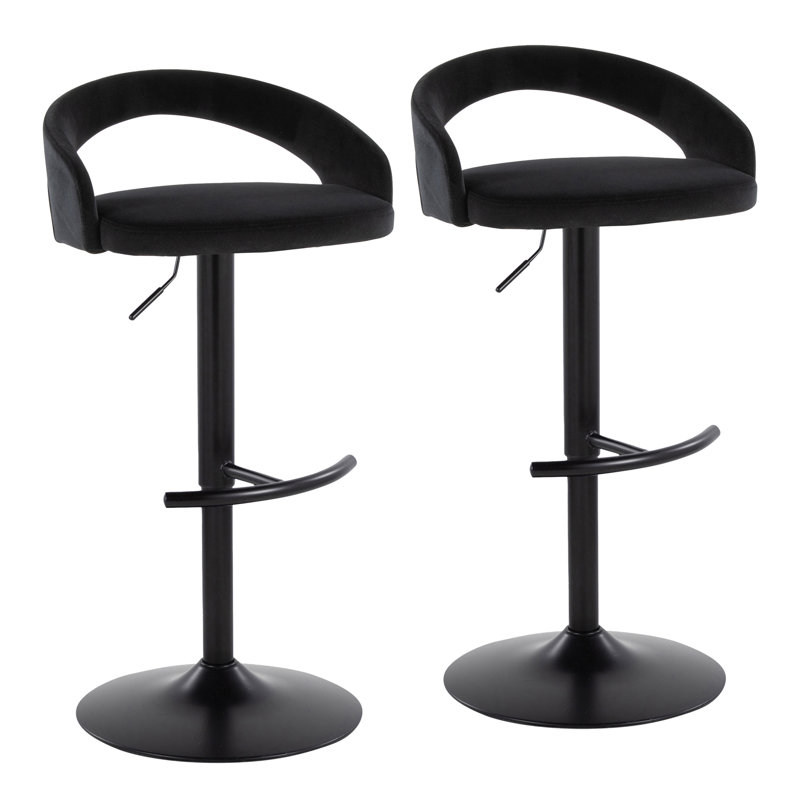 Tabouret de bar Laurenzio, Noir, Velours noir, Ensemble de 2