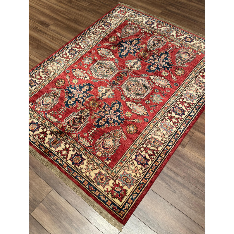 Tapis en laine et coton rouge noué à la main Original