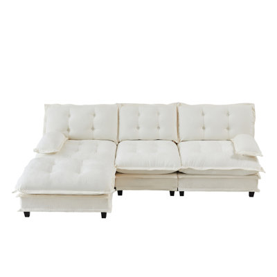 107" 3-Seater Cloud Sofa, Modular Sectional Couch, Modern Deep Seat Sofa for Living Room, Comfy Lattice Decored Seat Cushion, Breathable Chenille Fabric, Beige