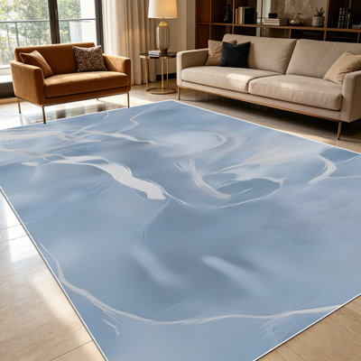 Tapis à imprimé abstrait en marbre bleu 1pc pour salon, doux et confortable, convient à toutes les saisons, facile à entretenir, lavable à la machine, convient pour la table à manger, la chambre à coucher, le vestibule, la cuisine, la maison, la décoration extérieure.