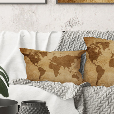 Rectangle,Ancient Map Of The World V - Vintage Printed Throw Pillow