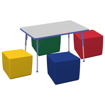 30" x 48" Rectangle T-Molding Activity Table with Square Ottomans, 5-Piece Set