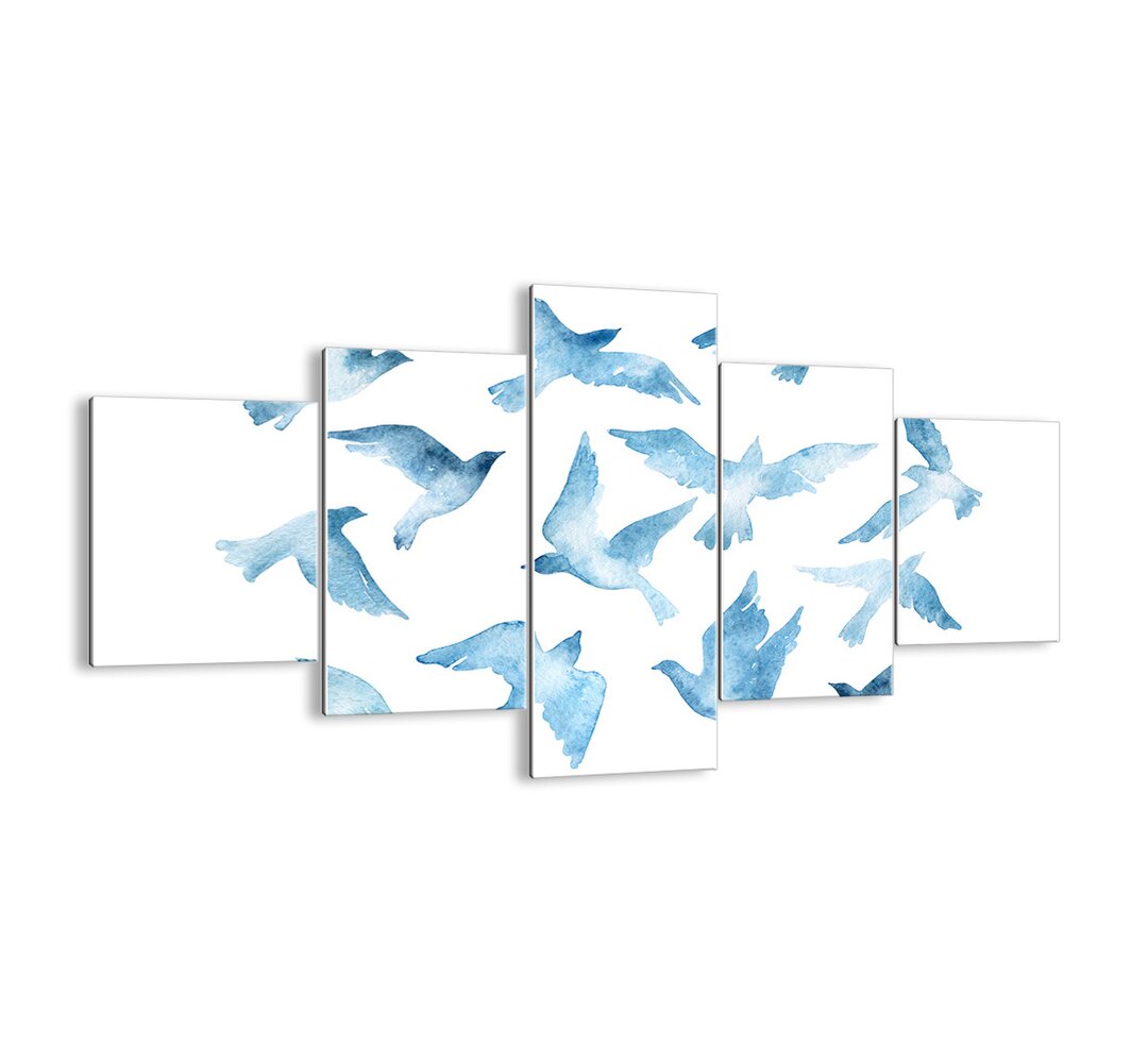 5-tlg. Glasbilder-Set - Grafikdruck „Blue Birds”