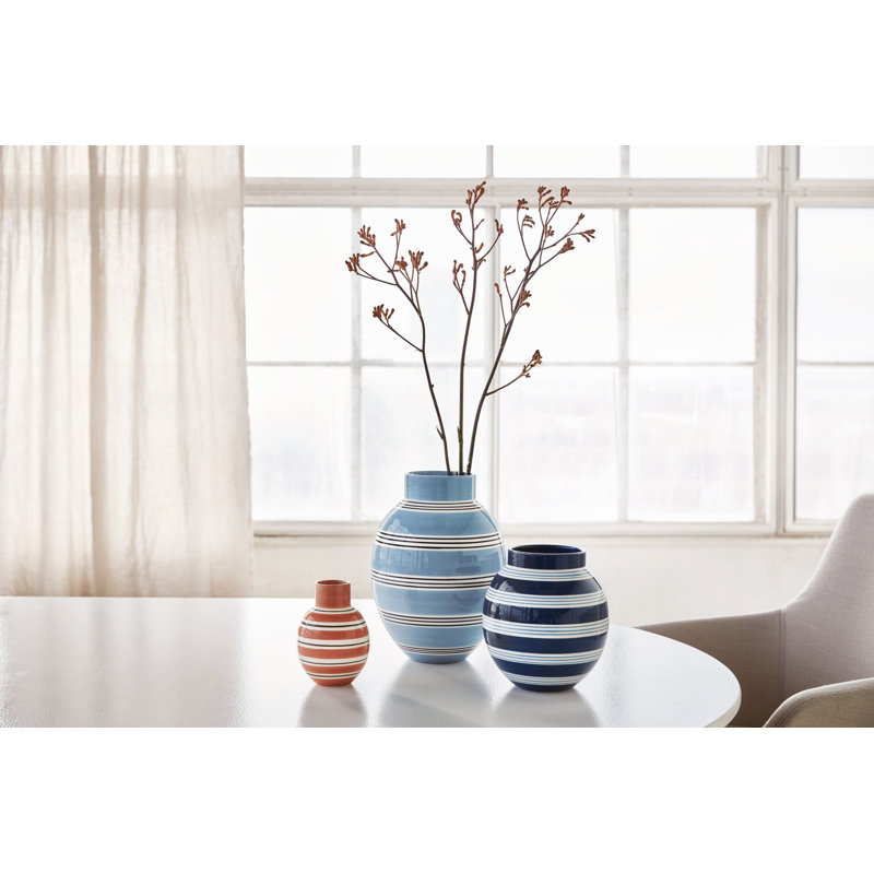 Omaggio Nuovo Ceramic Table Vase, Dark Blue/White, 8.1" H x 7.3" W x 7.3" D