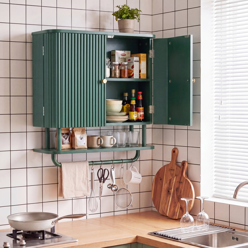 Curved Wall Mounted Bathroom Cabinet Storage, Green