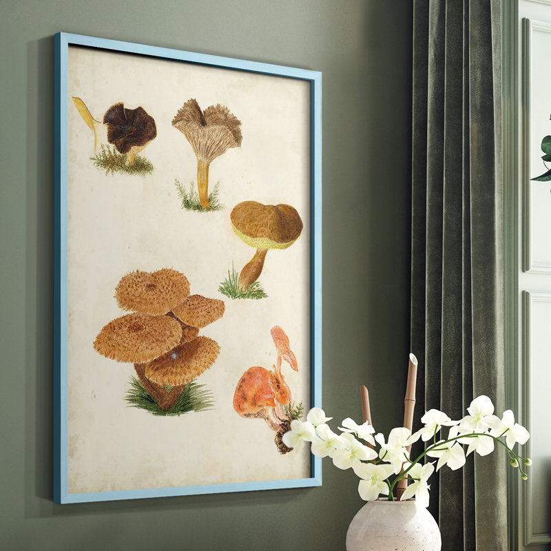 Reproduction encadrée de champignon V - Bois massif, H 10 po x l 8 po, Bleu