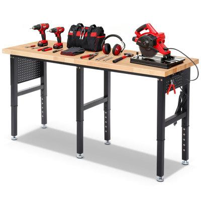 Workbench, Heavy Duty Hardwood Workbench Suitable for Workshop, Office, Garage, Home