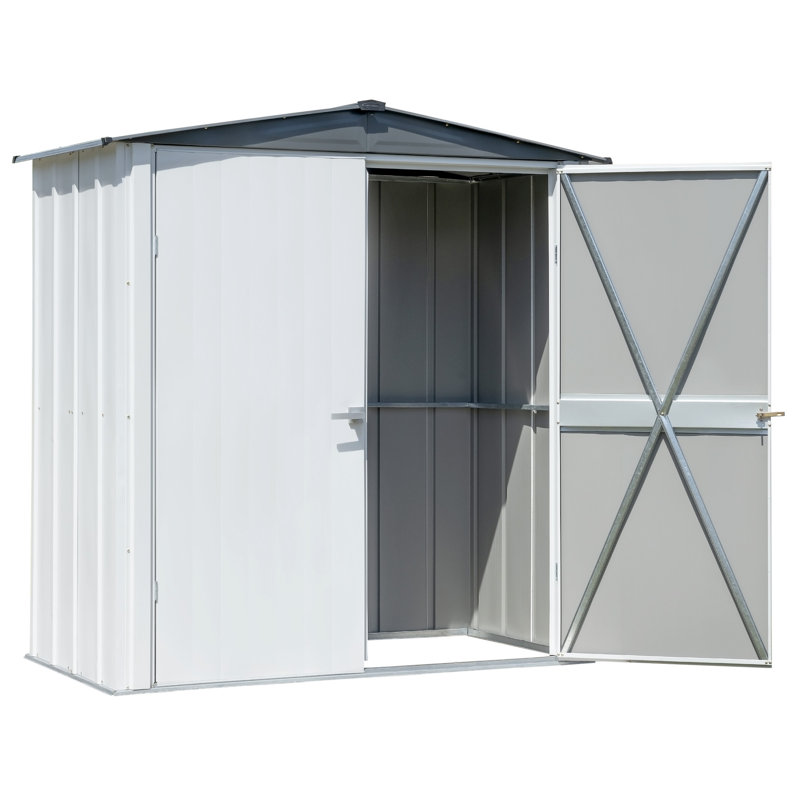 Flute Gray and Anthracite Steel Patio Shed with Swing Doors