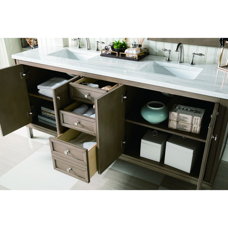 Chicago 72'' W Double Vanity, White Zeus, 8" Widespread, Walnut Whisper