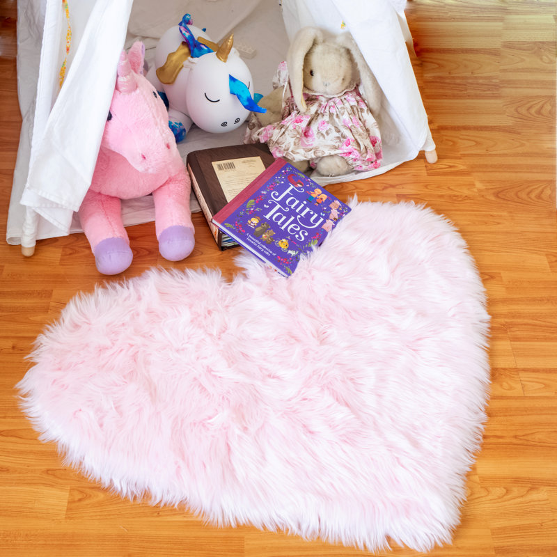 Tapis rose en fausse fourrure à poils longs lavable, Nouveauté 2 pi 6 po x 3 pi