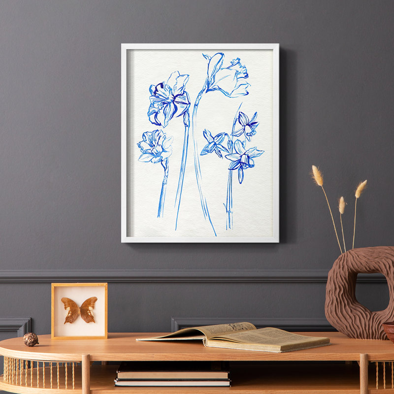 Inky Daffodils I, reproduction encadrée - bois massif, H 28 po x l 22 po, Blanc