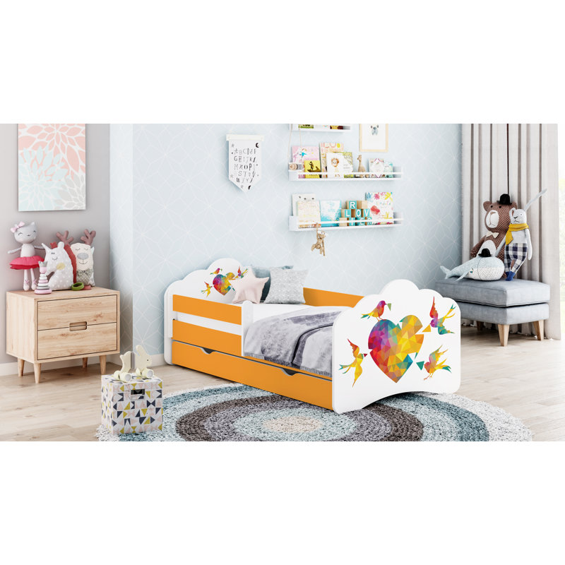 Calabrese European Toddler Bed Frame with Drawers, Orange, 80 x 160cm