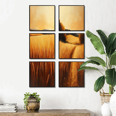 «Orange Pale Wheat Harvest», ensemble de 6 impressions sur toile de paysage de ferme