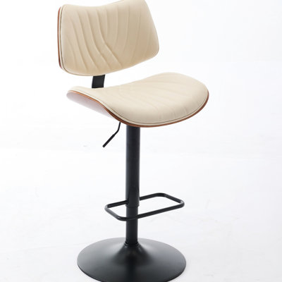Chaise de bar en noyer, pivotant à 360 °, hauteur réglable, revêtement en similicuir, grand siège pour salle à manger / îlot de cuisine / café, chaises beiges et rembourrée, ergonomique, îlot de cuisine / salle à manger, milieu
