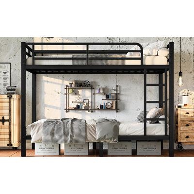 Lit superposé simple au-dessus de métal en noir pour adultes, conception d'espace, fonctionnement silencieux, aucun sommier nécessaire, cadre, espace de rangement inférieur, fonctionnalité, processus d'assemblage facile, sommeil silencieux