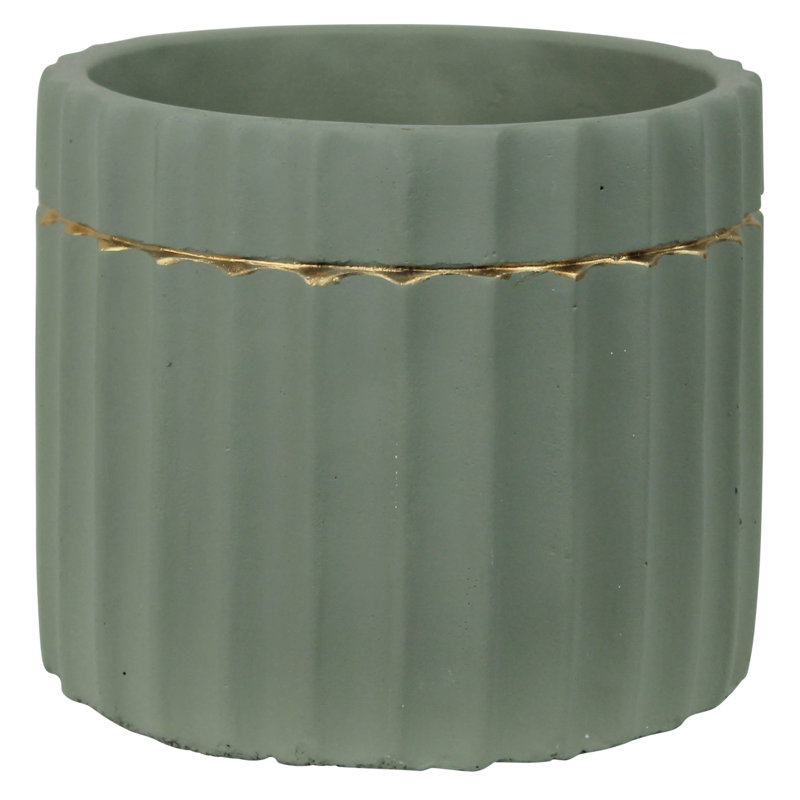 Scalloped Gold Band Pot Planter, Green 
